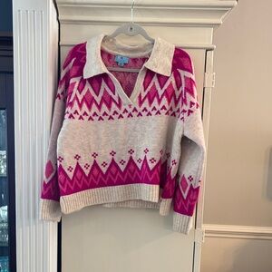 CeCe V-Neck Sweater in Pink and Cream